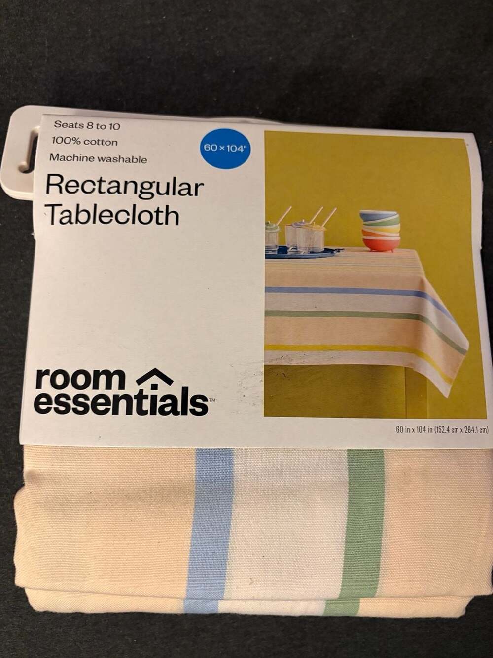 Room Essentials 60 x 104 Rectangular Tablecloth Multi-Color Pastel Stripes